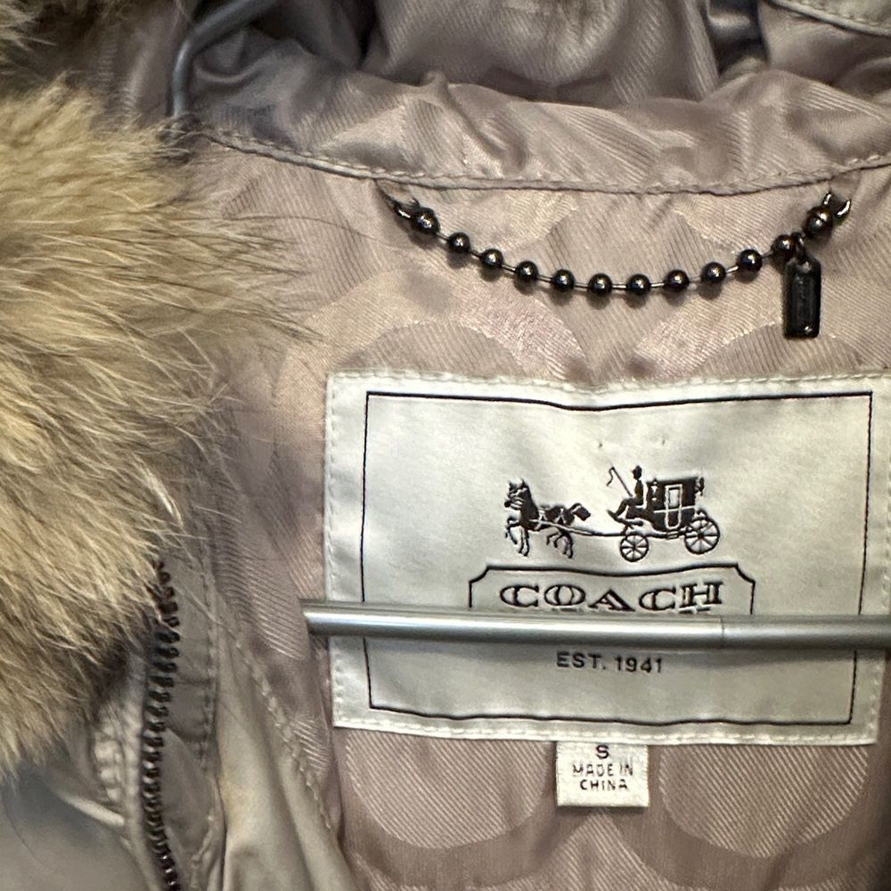 Women's Coach Beige Fur-Trimmed Puffer Jacket - Picture 2 of 11